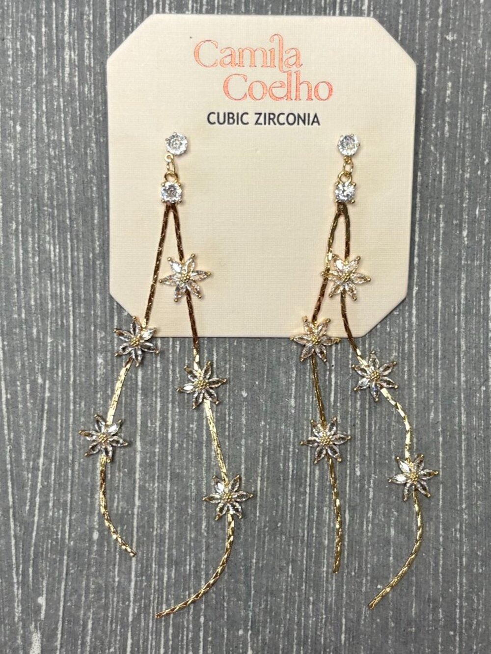 NWT - Camila Coelho Gold Sparkle Starburst Dangle Earrings